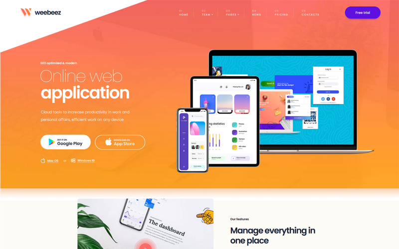 Weebeez - Tema WordPress de aplicativo da Web
