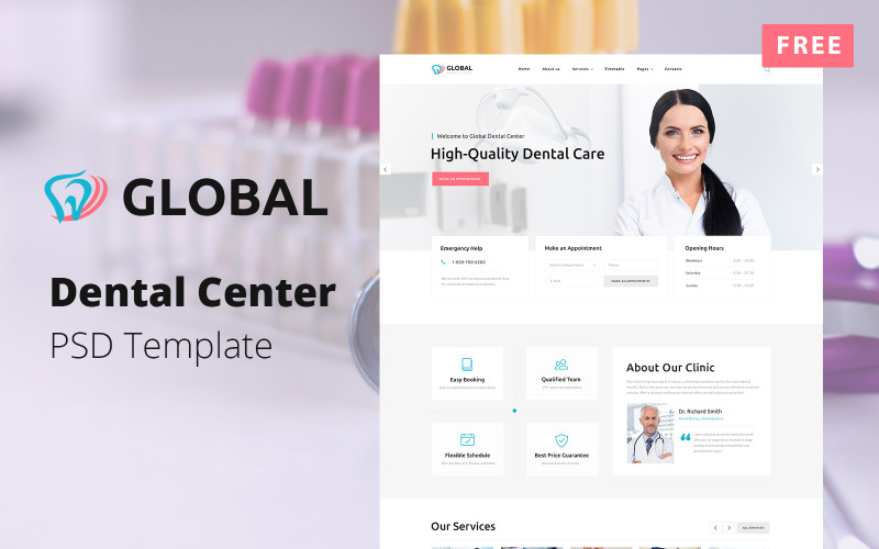 Gratis Dental Center flersidig PSD-mall - Global