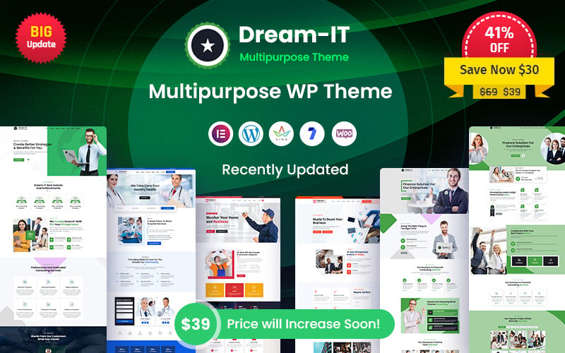 DreamIT - uniwersalny, responsywny motyw WordPress oparty na platformie Elementor.
