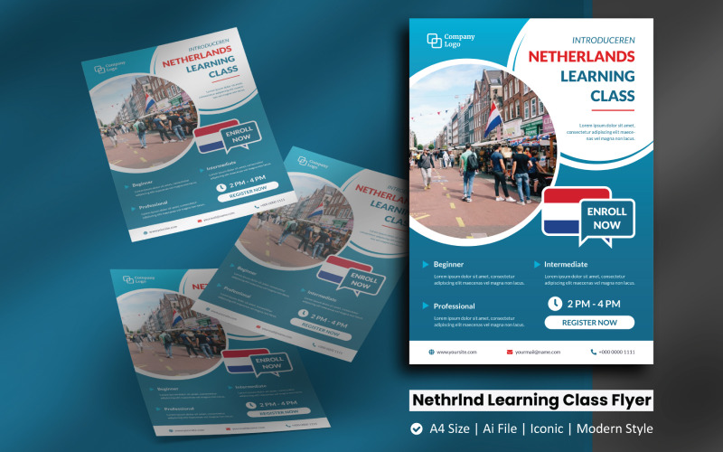 Modèle d'identité d'entreprise de Flyer de classe d'apprentissage des Pays-Bas