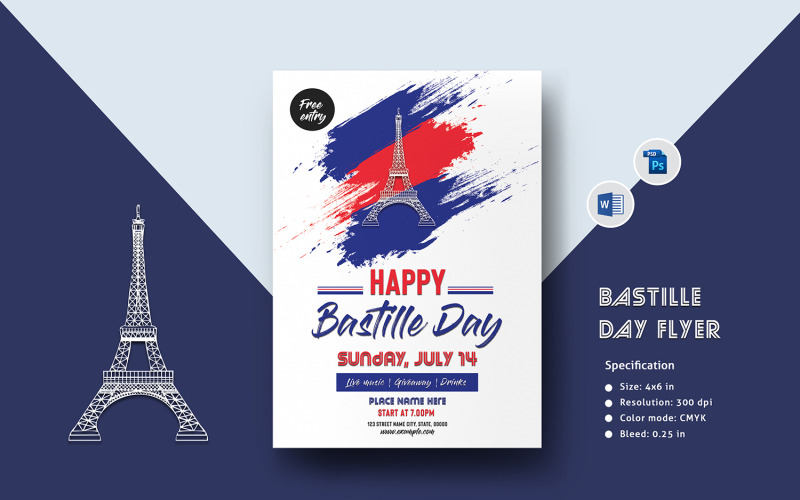 Sjabloon voor huisstijl voor Bastille Day-flyer