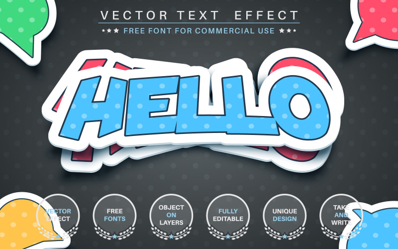 Hello Sticker - Effetto di testo modificabile, stile del carattere, illustrazione grafica