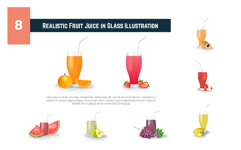 8 Realistischer Fruchtsaft in Glasillustration