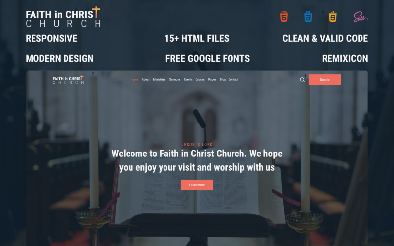 Glaube an Christ Church – Kostenlose HTML-Website-Vorlage für die moderne christliche Kirche