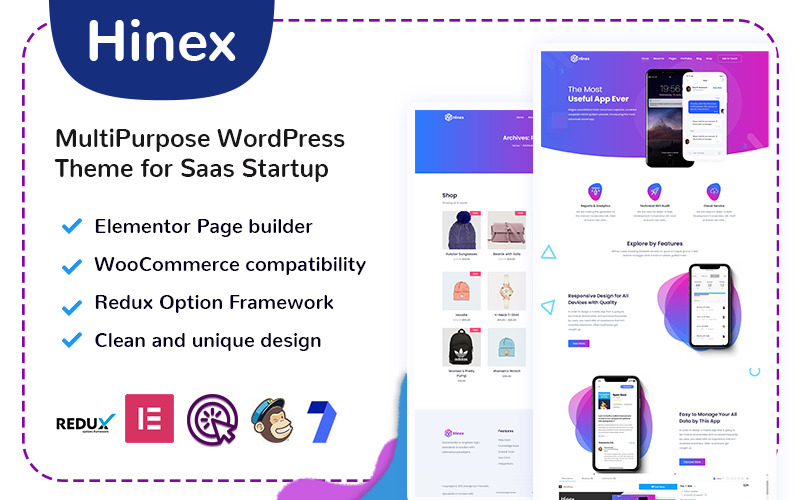 Hinex - багатоцільова тема WordPress для запуску Saas