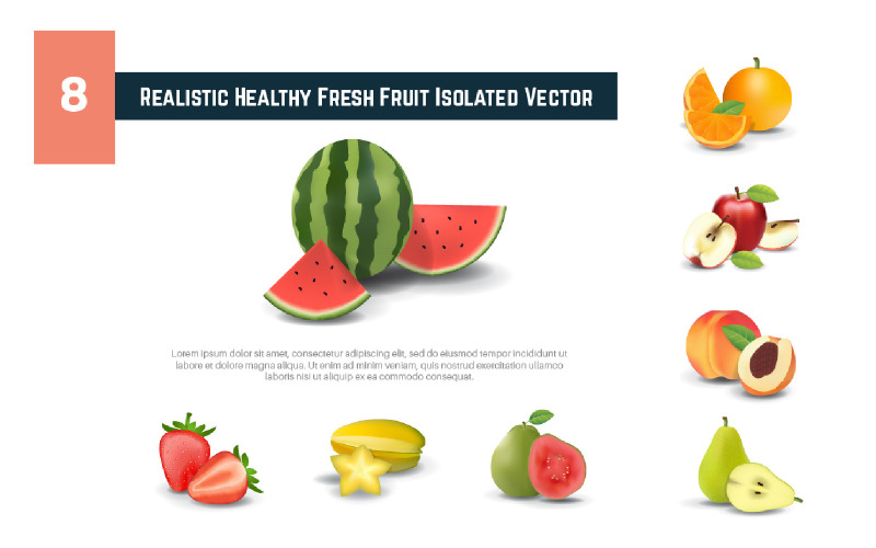 8 Ilustração em vetor 2 realista com frutas frescas saudáveis