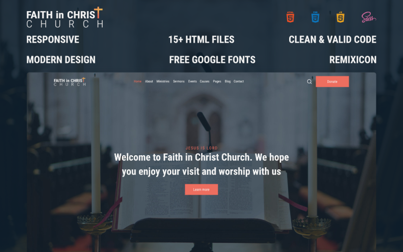 Mesih Kilisesi'nde İnanç - Ücretsiz Modern Hıristiyan Kilisesi HTML Web Sitesi Şablonu