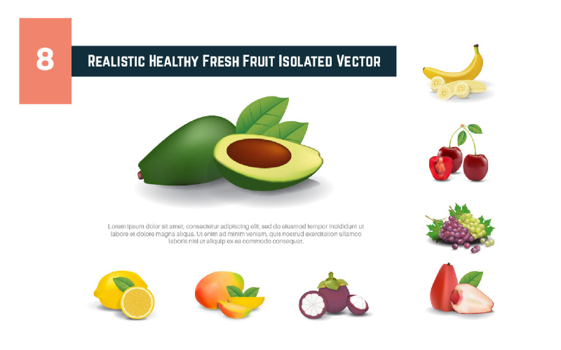 8 Realistisk hälsosam färsk frukt isolerad vektorillustration
