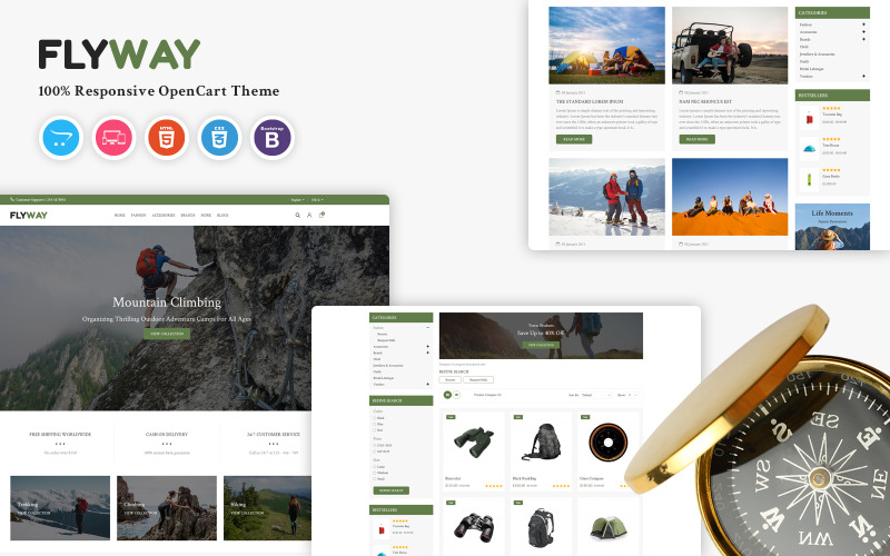 Flyway - Vandrings-, camping- och vandringsresponsiv OpenCart-mall
