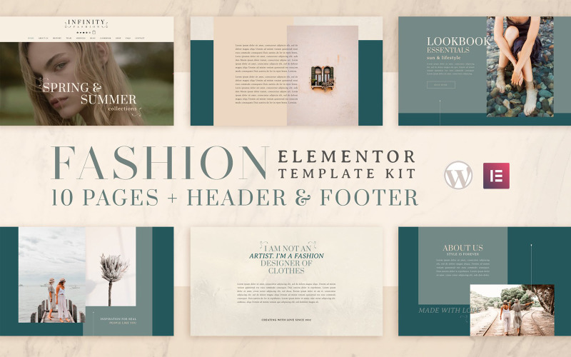 Infinity Fashion - Kit de plantillas Elementor - Compatible con WooCommerce (tienda online) - 10 páginas incluidas