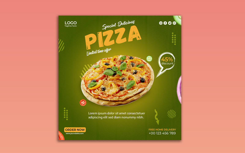 Plantilla de publicación de banner de redes sociales de comida de pizza