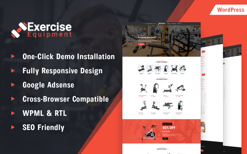 Tema WordPress del negozio di attrezzature per il fitness e l'esercizio fisico