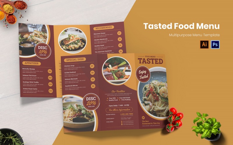 Jídlo ochutnané jídlo Menu tiskové šablony