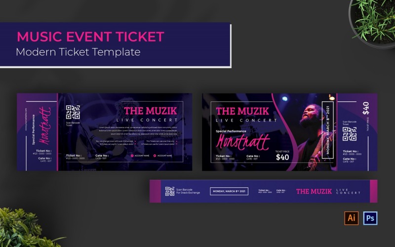 Modèle d'impression de billet de concert musical
