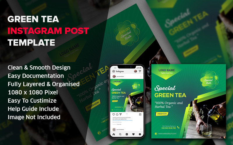 Green Tea Social Media Post Design Template | Instagram