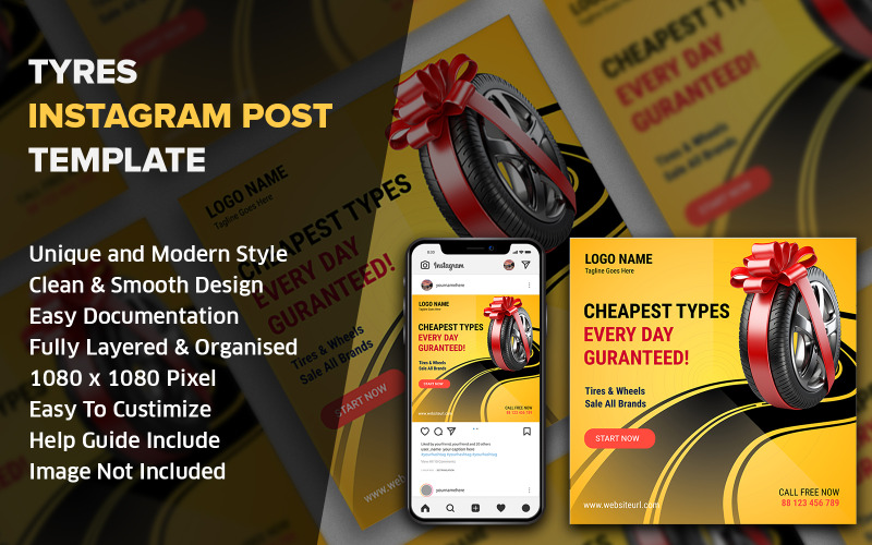 Шаблон оформления публикации в социальных сетях Tires | Instagram