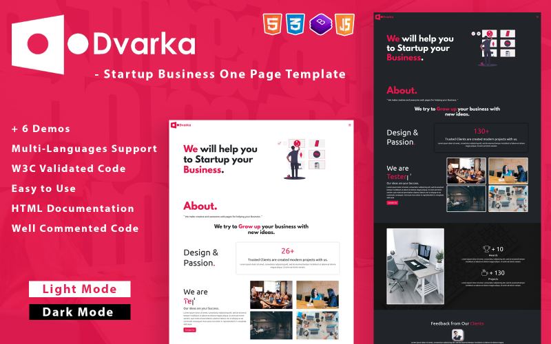 Dvarka - Plantillas Bootstrap 5 de Startup Business One Page