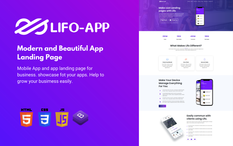 Lifo-app - HTML-mall för målsida för app