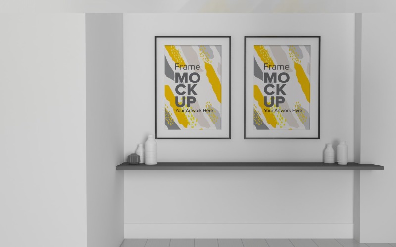 Download Two Frame Mockup With Vases On The Shelf Mockup Template