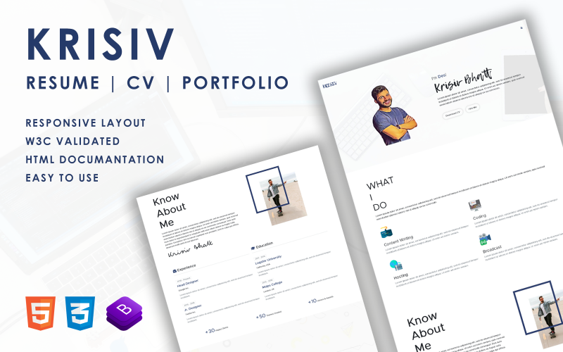 Krisiv - Lebenslauf Lebenslauf One Page Bootstrap 5 Vorlage