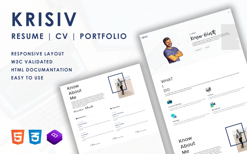 Krisiv - Resume CV One Page Bootstrap 5 Template