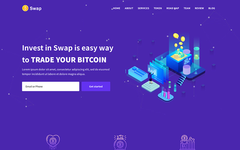 Swap - Modèle de page de destination Bitcoin ICO et crypto-monnaie