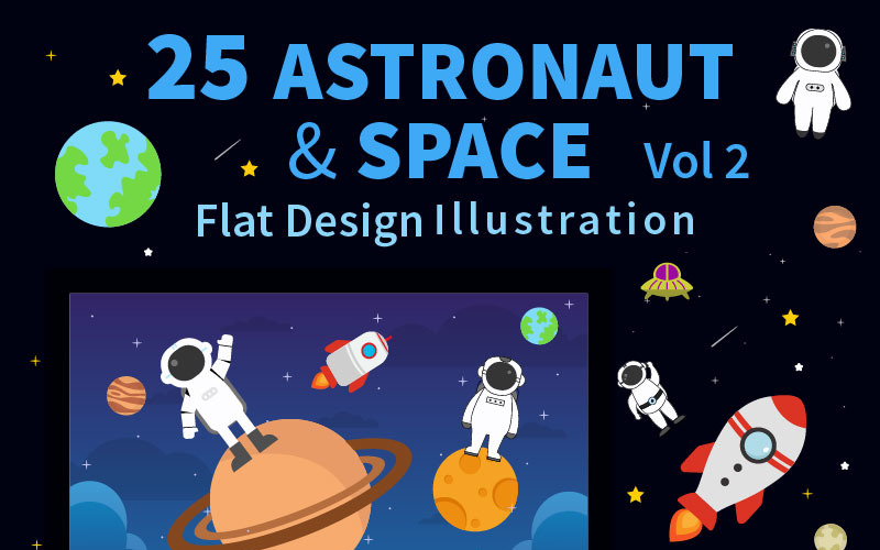 25 Astronaut en ruimteachtergrondillustratie