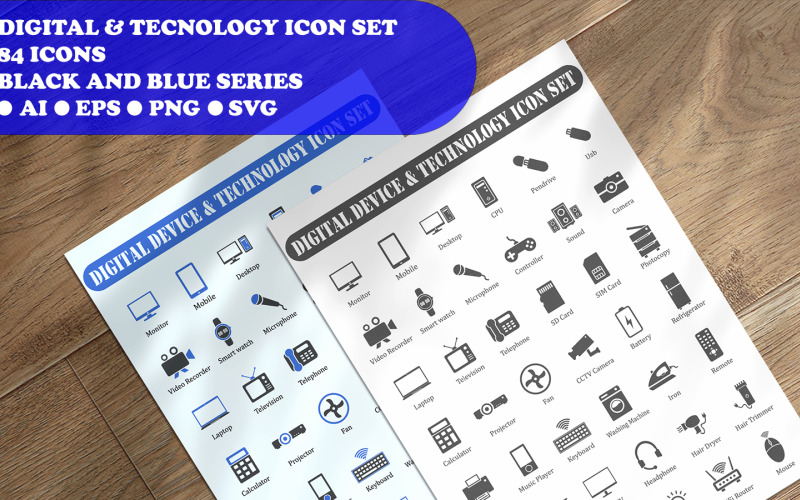 Digitale apparaat en technologie Icon Set Technology
