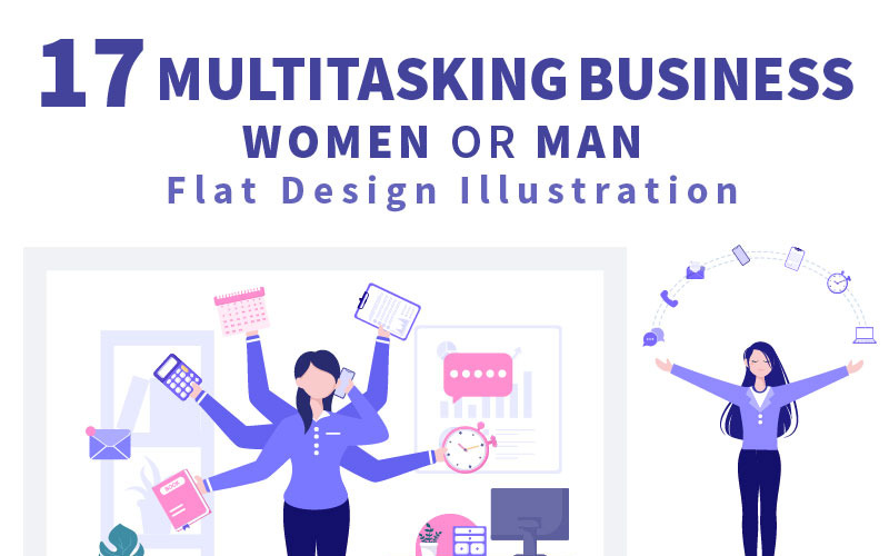 17 Multitasking obchodní žena nebo muž ilustrace