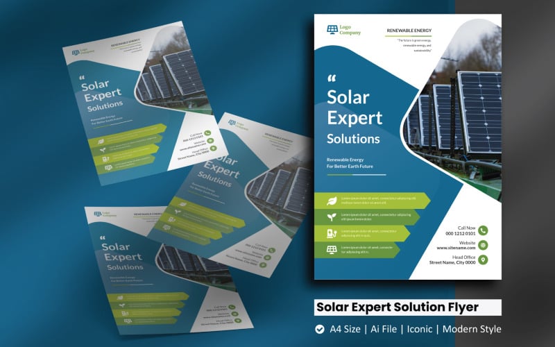 Plantilla de identidad corporativa de volante de solución experta en paneles solares