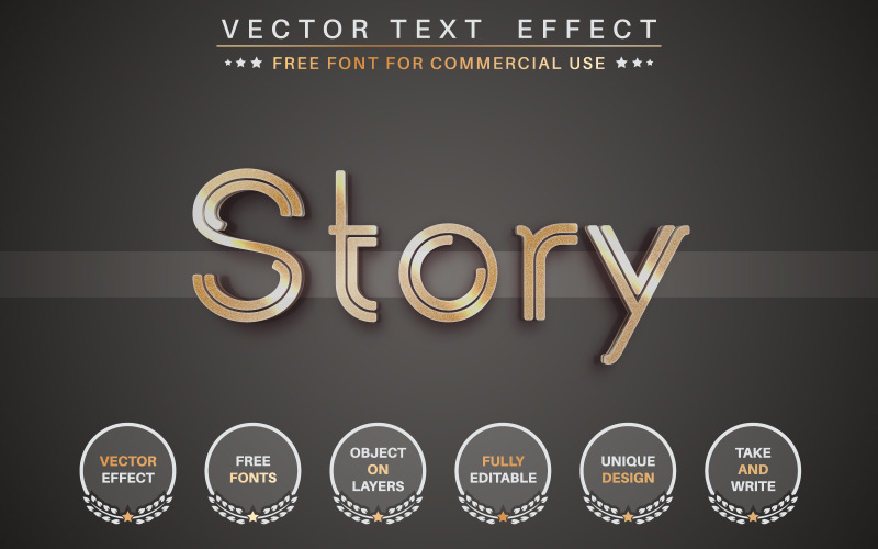 Golden Story: efecto de texto editable, estilo de fuente, ilustración gráfica