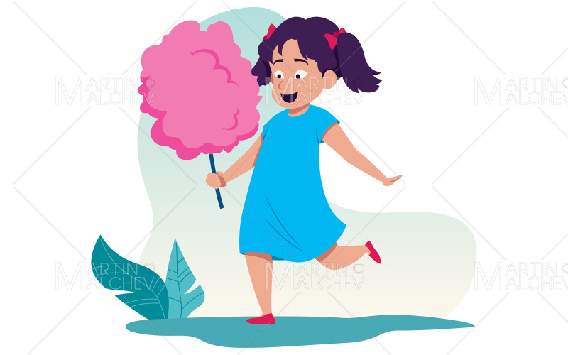 Ilustração em vetor de menina algodão doce