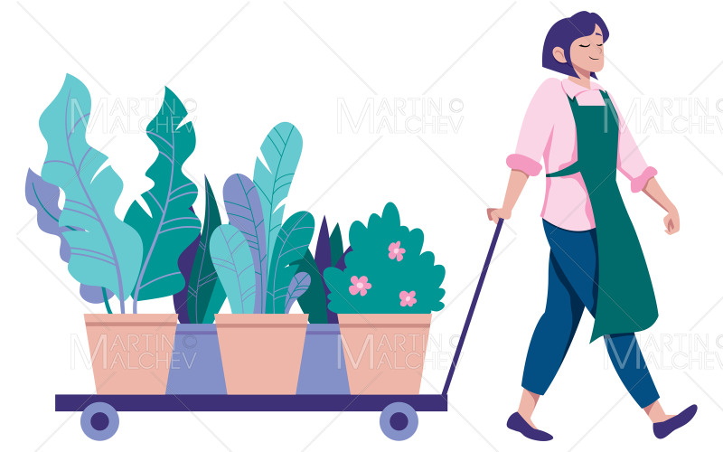 Ilustração em vetor florista trazendo flores