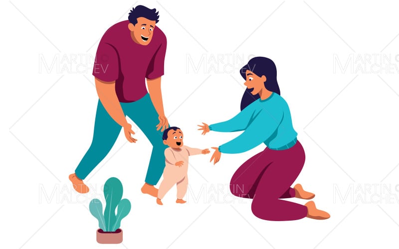 Ilustración de vector de primeros pasos de bebé