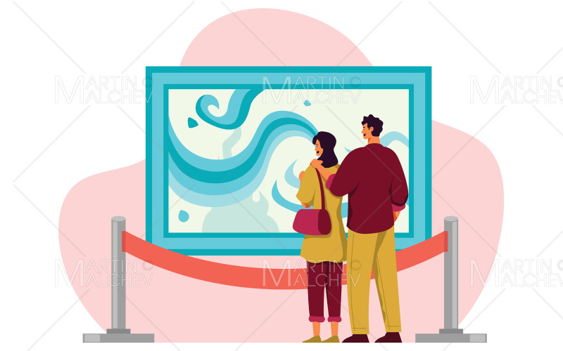 Looking at Painting in Gallery Vector Illustration