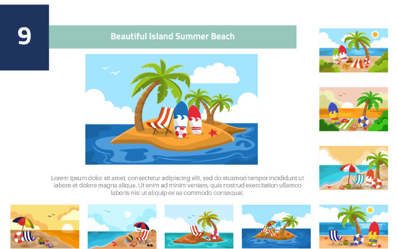 9 Piękna wyspa letnia plaża ilustracja