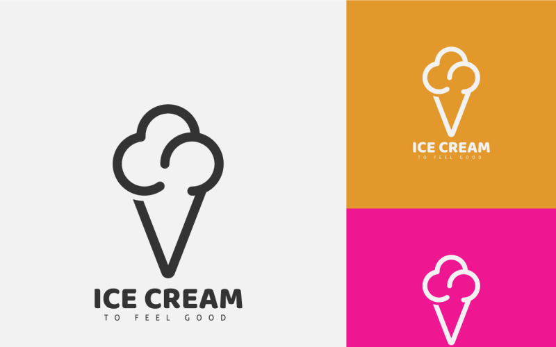 锥形冰淇淋标志线艺术，最小标志设计