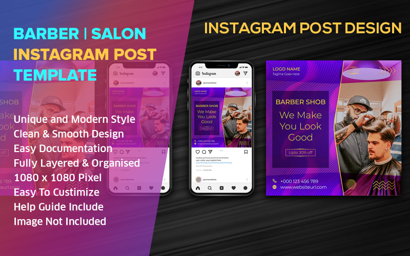 Barber Shop Sociální média Post Design Instagram šablona