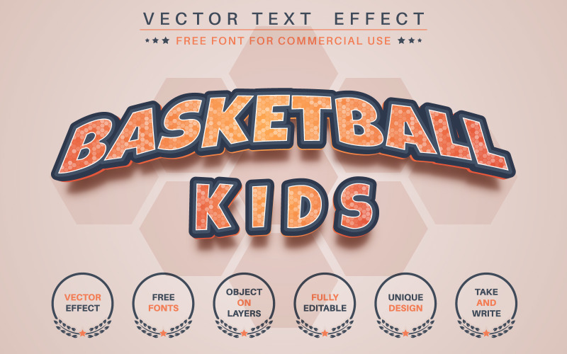 Basket Kids - Effetto testo modificabile, stile carattere, illustrazione grafica