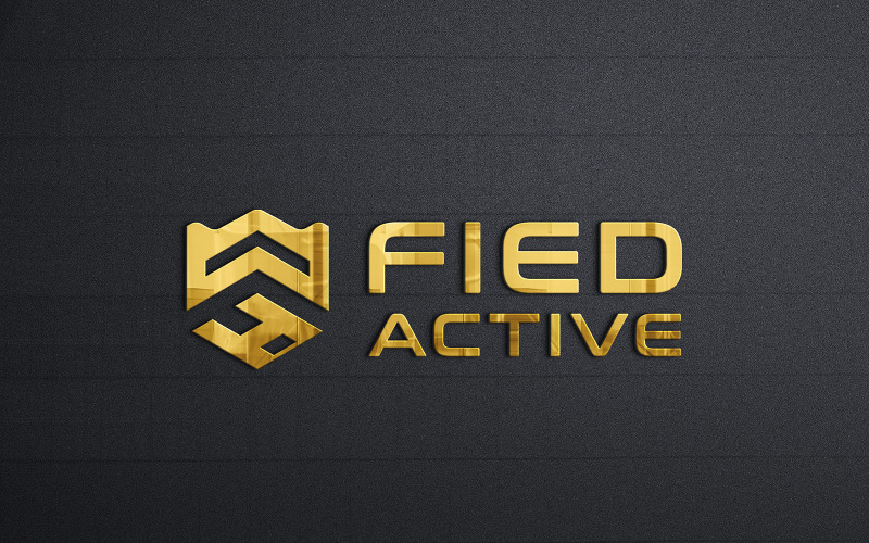 3D logo se zlatým logem a lesklou černou zdí