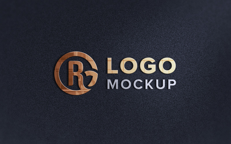Kabartmalı Logo Mockup Işareti Siyah Duvar Sunumu