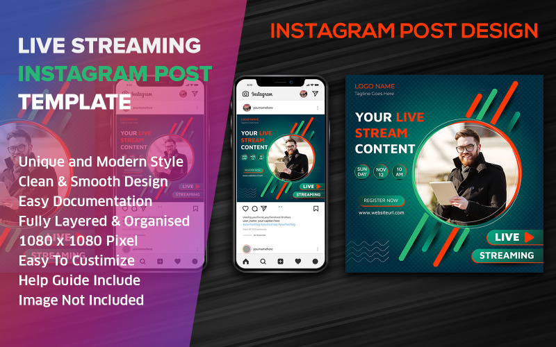 Live Streaming Sociální média Post Design Instagram šablona