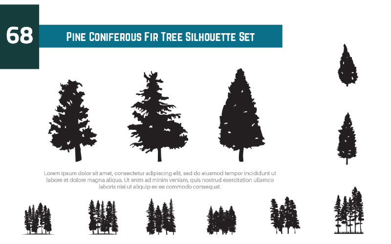 68 Pine Coniferous Fir Tree Silhouet Set Illustratie