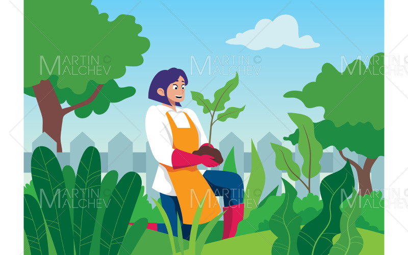 Working in the Garden Vector Illustration - TemplateMonster