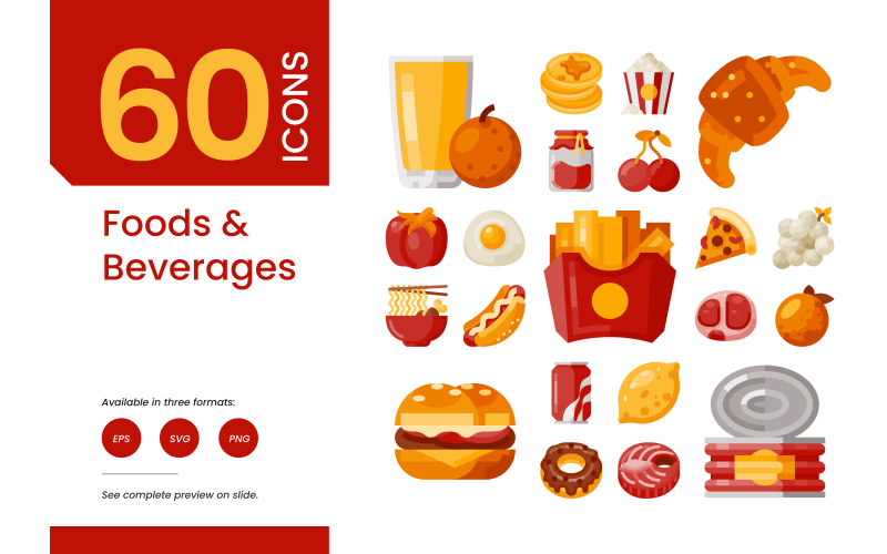 60 żywności i napojów Płaska ikona
