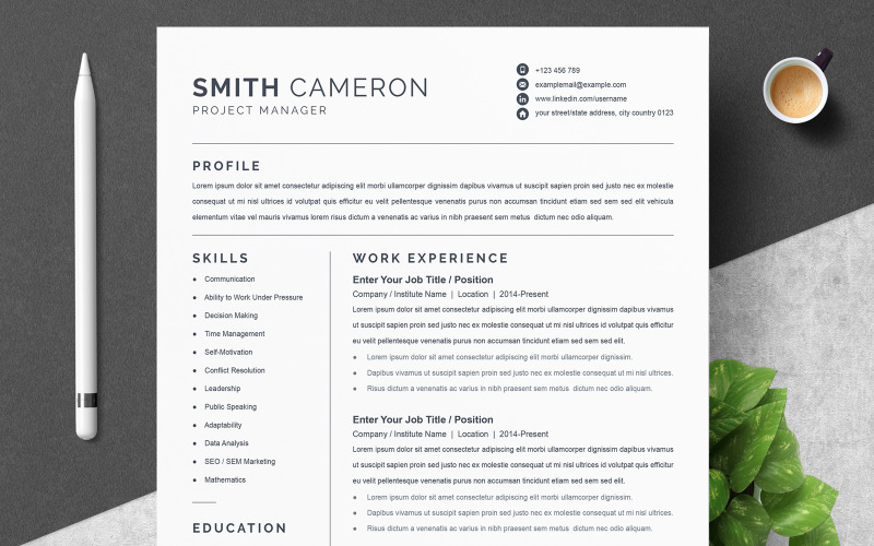 Smith Cameron professionele afdrukbare CV-sjablonen