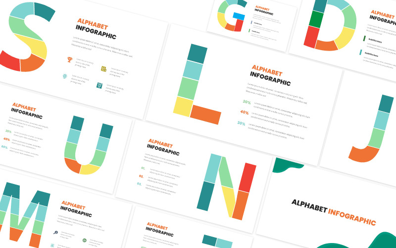 Modelo de PowerPoint para infográfico de alfabeto