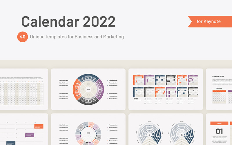 Modelos de calendário 2022 para Keynote