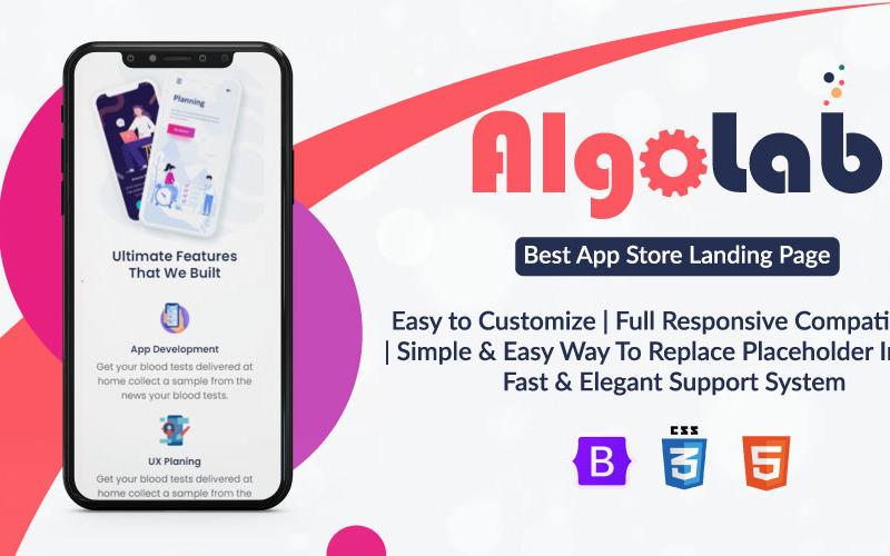 AlgoLab - witryna promująca aplikację i oprogramowanie HTML H