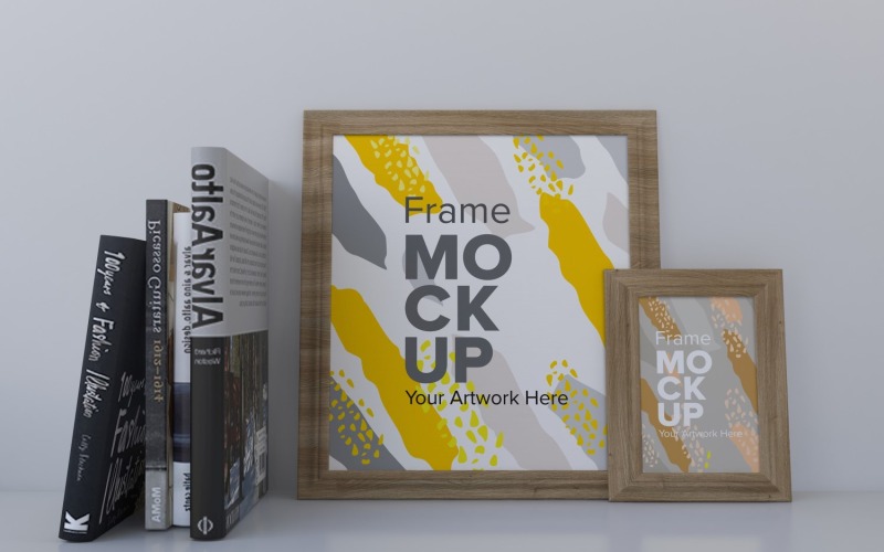 Twee Frame Met Boeken En Vazen Op De Plank Mockup Sjabloon